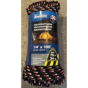 New Mibro KingCord 1/4" x 100 Feet Red/Black Diamond Braid